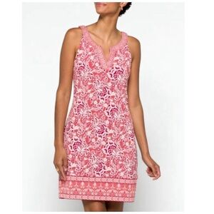 NWT MAGNOLIA GRACE Alhambra Embroidered Trim Knit Dress Size Large in Coral